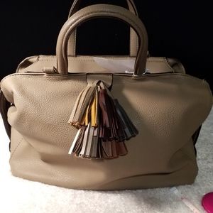 Taupe handbag with tassel